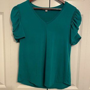 Teal Rouched Shoulder Blouse